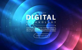 Digital technology banner pink blue background concept with technology line light effect, abstract tech, innovation future data, orange sky color, big data, lines dots connection, illustration vector