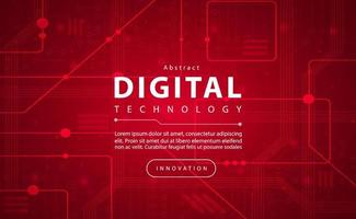 Digital technology banner red background concept with technology light effect, abstract cyber tech, innovation future data, internet network, Ai big data, lines dots connection, illustration vector