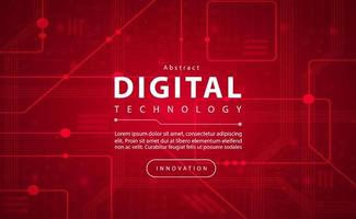 Digital technology banner red background concept with technology light effect, abstract cyber tech, innovation future data, internet network, Ai big data, lines dots connection, illustration vector