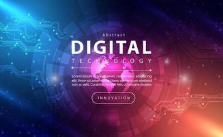 Digital technology banner pink blue background concept with technology line light effect, abstract tech, innovation future data, orange sky color, big data, lines dots connection, illustration vector