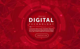 Digital technology banner red background concept with technology light effect, abstract cyber tech, innovation future data, internet network, Ai big data, lines dots connection, illustration vector