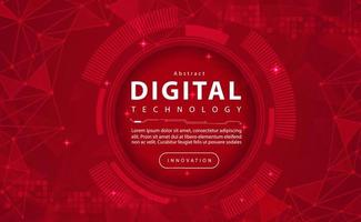 Digital technology banner red background concept with technology light effect, abstract cyber tech, innovation future data, internet network, Ai big data, lines dots connection, illustration vector