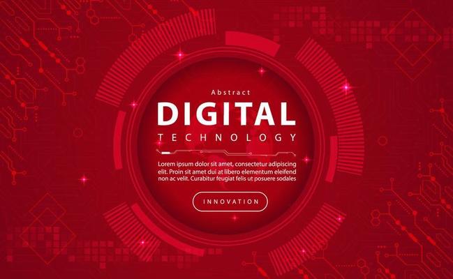 Digital technology banner red background concept with technology light effect, abstract cyber tech, innovation future data, internet network, Ai big data, lines dots connection, illustration vector
