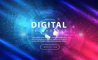 Digital technology banner pink blue background concept with technology line light effect, abstract tech, innovation future data, internet network, big data, lines dots connection, illustration vector