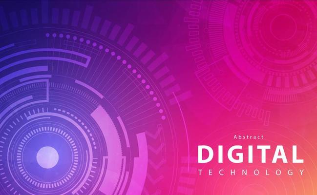 Digital technology banner pink orange background concept, technology light purple effect, abstract tech, innovation future data, internet network, Ai big data, line dot connection, illustration vector