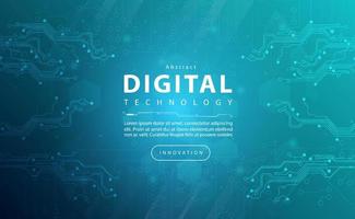 Digital technology banner blue green background concept with technology light effect, abstract tech, innovation future data, internet network, Ai big data, lines dots connection, illustration vector