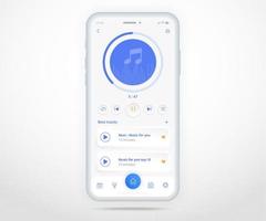 aplicación controlada por reproductor de música en casa inteligente para smartphones ux ui, tecnología iot internet de las cosas, tecnología de automatización del hogar del futuro digital, teléfono de aplicación de dispositivos inteligentes, reproducción de canciones de audio, ilustración vectorial vector