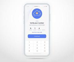 Smartphone smart home verify password controlled app UX UI, IOT Internet of things technology, Digital future home automation tech, smart devices application phone, Wifi lighting, vector illustration