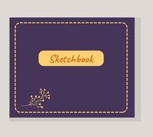 Covers notebook sketchbook dark purple with a sprig of dried flowers vector illustration
