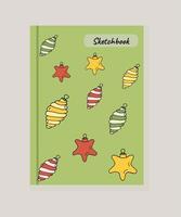 cubre cuaderno de bocetos coloridos con juguetes de navidad y elementos de año nuevo ilustración vectorial vector