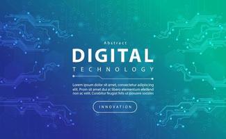 Digital technology banner green blue background concept with technology light effect, abstract tech, innovation future data, internet network, Ai big data, lines dots connection, illustration vector