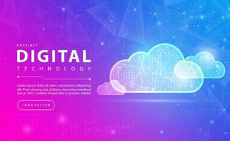 Digital technology and Cloud computing banner pink blue background concept with technology line light effects, abstract tech, Big data center, Cloud storage, illustration vector for graphic design