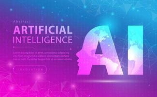 AI Artificial intelligence concept, Digital technology banner pink blue background, deep learning, machine learning, abstract tech data analysis, neural network, world future, illustration vector