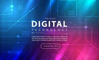 banner de tecnología digital concepto de fondo azul rosa con efecto de luz de tecnología, tecnología abstracta, datos futuros de innovación, red de Internet, big data ai, conexión de puntos de líneas, vector de ilustración