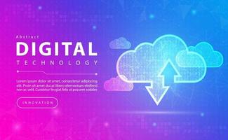 Digital technology and Cloud computing banner pink blue background concept with technology line light effects, abstract tech, Big data center, Cloud storage, illustration vector for graphic design