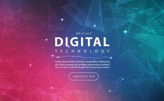 Digital technology banner green pink background, cyber technology light purple effect, abstract tech, innovation future data, internet network, Ai big data, lines dots connection, illustration vector