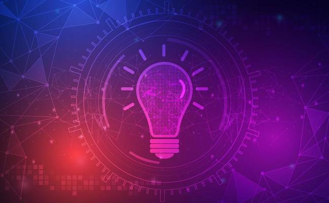 Digital technology banner pink blue background concept, creative idea inspiration and innovation, abstract tech innovation future data, orange color big data, network   connection, illustration vector