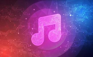 tecnología digital nota musical melodía hoja de canción banner fondo rosa azul, clave de medios de canto de sonido, futuro de innovación tecnológica abstracta, datos grandes de color naranja, conexión de red ai, vector de ilustración
