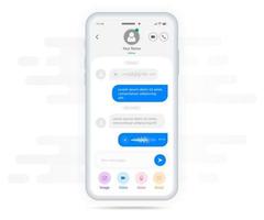 Chat UI Application design concept. Social network communication service screen template. Mobile phone live chat boxes. Smartphone online app on screen. Vector flat style illustration, UX UI