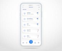 Smartphone smart home controlled app UX UI, IOT Internet of things technology, Digital future home automation tech, smart devices application phone, Wifi cctv lighting heating air, vector illustration