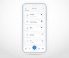 Smartphone smart home controlled app UX UI, IOT Internet of things technology, Digital future home automation tech, smart devices application phone, Wifi cctv lighting heating air, vector illustration