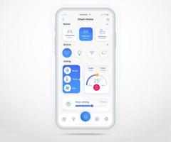 Smartphone smart home air conditioner controlled app UX UI, IOT Internet of things technology, Digital future home automation tech, smart devices application phone, Wifi lighting, vector illustration