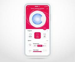 Washing machine app, smart home wash controlled app UX UI, IOT Internet of things technology, Digital future home automation tech, smart devices application phone, washer laundry, vector illustration