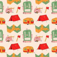 Concept camping Seamless pattern with doodles. Vector.Modern flat cartoon style. vector