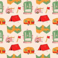 Concept camping Seamless pattern with doodles. Vector.Modern flat cartoon style. vector