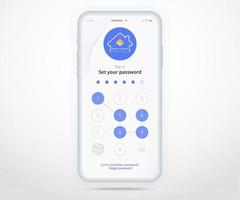 Smartphone smart home login password controlled app UX UI, IOT Internet of things technology, Digital future home automation tech, smart devices application phone, Wifi sign in, vector illustration