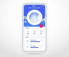 Washing machine app, smart home wash controlled UX UI, IOT Internet of things technology, Digital future home automation tech, smart device application phone, dryer washer laundry, vector illustration