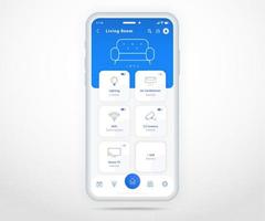 Smartphone smart home controlled app UX UI, IOT Internet of things technology, Digital future home automation tech, smart devices application phone, Wifi cctv lighting heating air, vector illustration