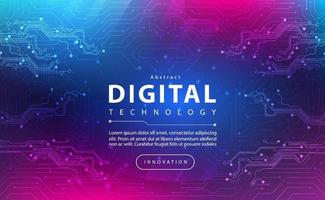 Digital technology banner pink blue background concept with technology light effect, abstract tech, innovation future data, internet network, Ai big data, lines dots connection, illustration vector