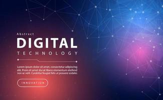 Digital technology banner pink blue background concept with technology line light effect, abstract tech, innovation future data, orange sky color, big data, lines dots connection, illustration vector