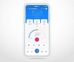 Smartphone smart home controlled app UX UI, IOT Internet of things technology, Digital future home automation tech, smart devices application phone, Wifi cctv lighting heating air, vector illustration