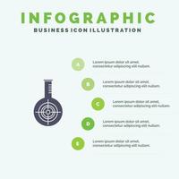 Chemical Flask Reaction Lab Target Solid Icon Infographics 5 Steps Presentation Background vector