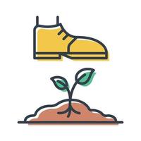 Human foot steps on dry ground, vector isolated flat icon. The concept of environmental pollution and global warming. Ecology design element.