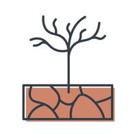 Withered tree grows in dry soil, vector isolated icon.  The concept of global warming and climate change.