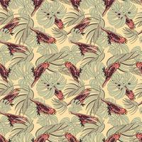 Seamless botanical pattern with red parrots in the tropics vector