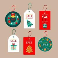 Set of decorative christmas tags, labels isoleted on grey background. Vector set