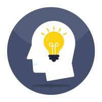 Light bulb inside brain, creative mind icon vector