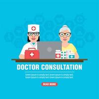 Doctor consultation concept design flat. Young female professional doctor consults an elderly female patient vector