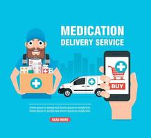 Online pharmacy. Medication delivery service concept modern design flat vector