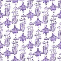 Magic concept vector seamless pattern. Seamless pattern of toadstools, moths, herbs and butterflies.