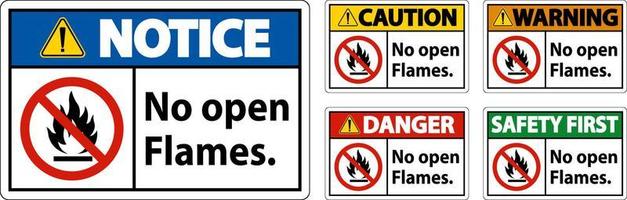 No Open Flames Label Sign On White Background vector