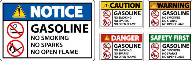 Gasoline No Smoking Sparks Or Open Flames Sign vector