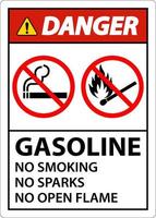 Danger Gasoline No Smoking Sparks Or Open Flames Sign vector