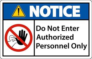 Notice Do Not Enter Authorized Personnel Only Sign vector