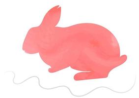 Outline silhouette of a colored hare, rabbit. Wild watercolor animal pose vector