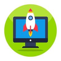 Rocket inside monitor, icon of system launch vector